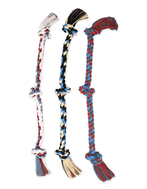 Load image into Gallery viewer, Flossy Chews Cottonblend 3 Knot Tug Rope Dog Toy, Extra-Large, 36", Assorted Colors
