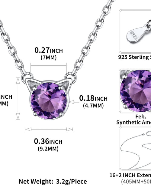 Load image into Gallery viewer, Cute Cat Necklace Sterling Silver Birthstone Pendant Necklace for Women Dainty Jewelry Valentines Day Gifts for Cat Lovers Wife Sister Mom
