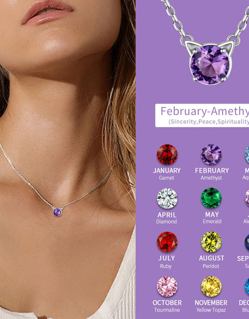 Load image into Gallery viewer, Cute Cat Necklace Sterling Silver Birthstone Pendant Necklace for Women Dainty Jewelry Valentines Day Gifts for Cat Lovers Wife Sister Mom
