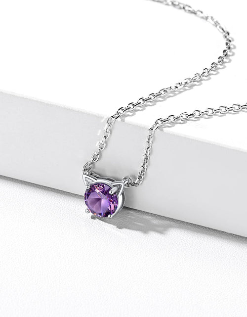 Load image into Gallery viewer, Cute Cat Necklace Sterling Silver Birthstone Pendant Necklace for Women Dainty Jewelry Valentines Day Gifts for Cat Lovers Wife Sister Mom
